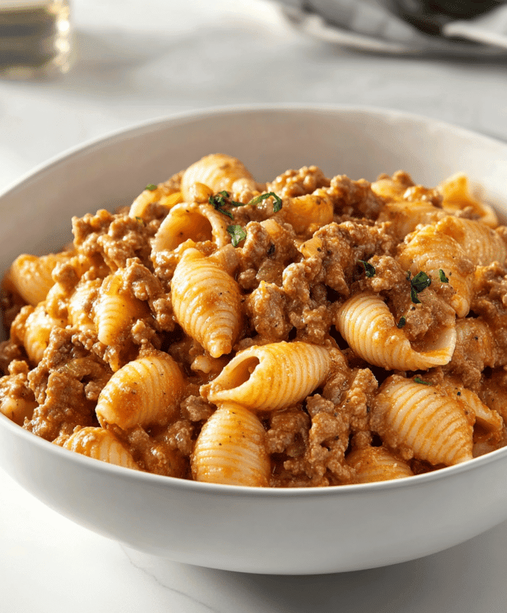 Easy Creamy Beef And Shells Recipe - avarecipes.com
